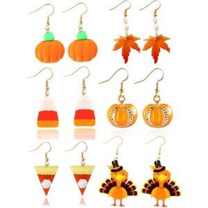 Thanksgiving Fall Earrings: Maple Leaf, Candy Corn, Turkey & Pumpkin Designs